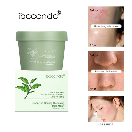 Green Tea Mud Mask Natural Skincare Deeply Cleansing Pore Nourishing Clay Face Mask Face Skin Care Cleaner 100g Peaceful Pleasures Health and Wellness
