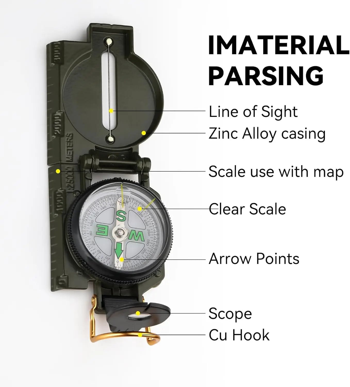 High Precision Army Compass, Waterproof Metal Sight Design Professional Outdoor Tool for Hiking Mountaineering Sports Peaceful Pleasures Health and Wellness