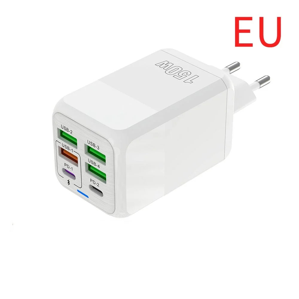 150W 6-Port USB-C Wall Charger | PD QC 3.0 Fast Charging