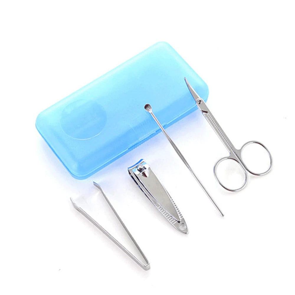 4Pcs Portable Nail Clipper Set, Stainless Steel Manicure Kit with Case, Travel Nail Grooming Tools for Home & Travel Peaceful Pleasures Health and Wellness Blue