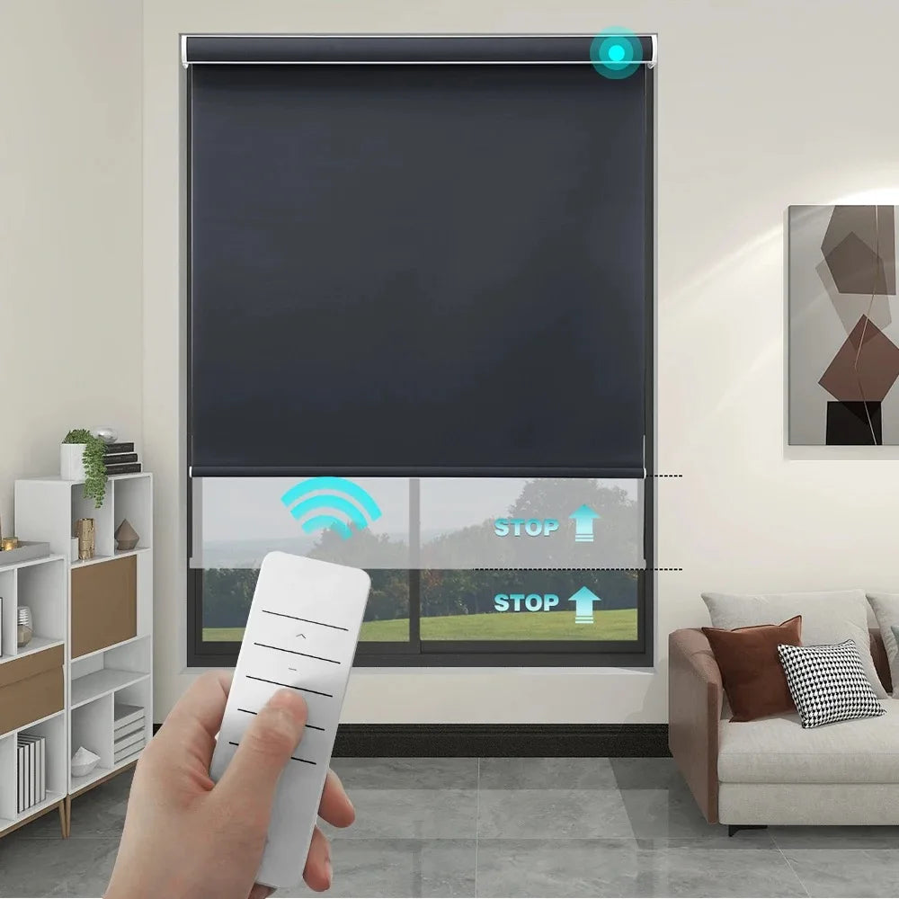 Motorized Roller Blinds for Living Room, Full Shade Screen, UV Protection, Privacy, Wi-Fi, Tuya, Electric Control, for USA. Peaceful Pleasures Health and Wellness