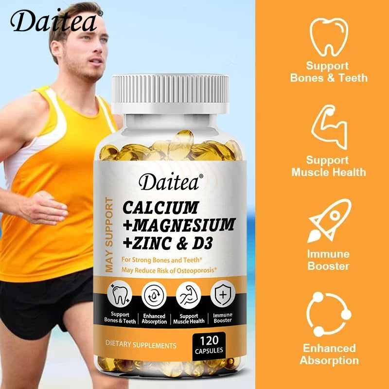 Daitea Calcium Magnesium Zinc Capsules Vitamin D3 helps support bones, teeth, heart, and enhance immune system function. Peaceful Pleasures Health and Wellness