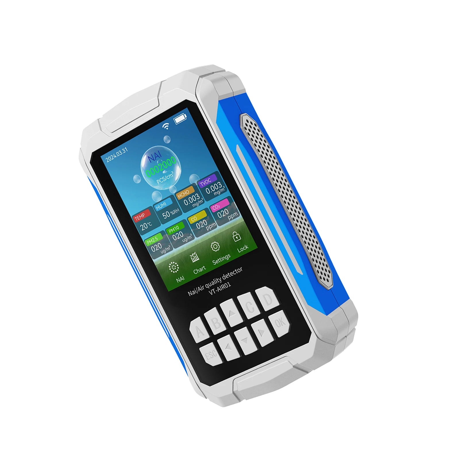 Portable Air Quality Detector Ionizer Meter with Alarm Function - Negative Ion Concentration Temperature Humidity Tester Peaceful Pleasures Health and Wellness WHITE