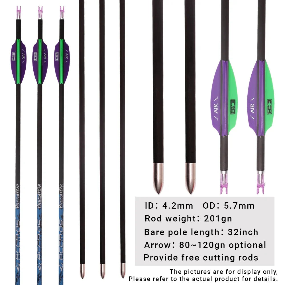 6 ID4 Arrow Spine 250-1000 Shaft Pure Carbon Archery AIR Feathers
