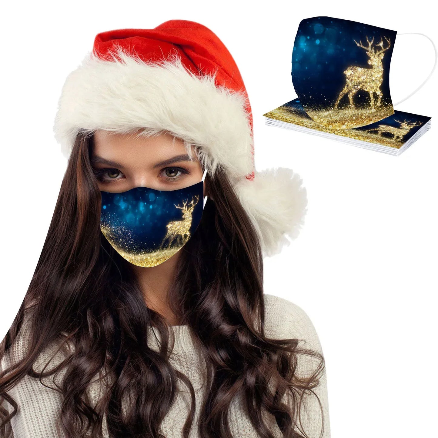 10-Pack Christmas Disposable Face Masks – 3-Ply Earloop Adult