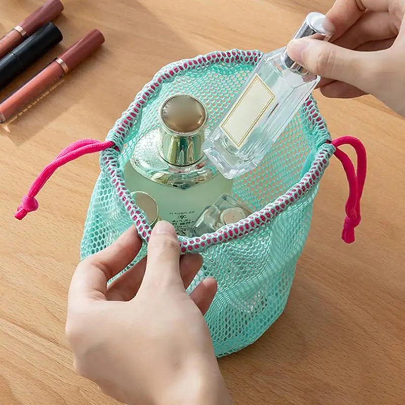 Nylon Mesh Drawstring Pouch – Travel & Cosmetic Organizer