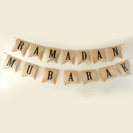 Ramadan Mubarak Burlap Banner | Eid Islamic Home Décor Holiday Burlap Banner Peaceful Pleasures Health and Wellness Ramadan Mubarak