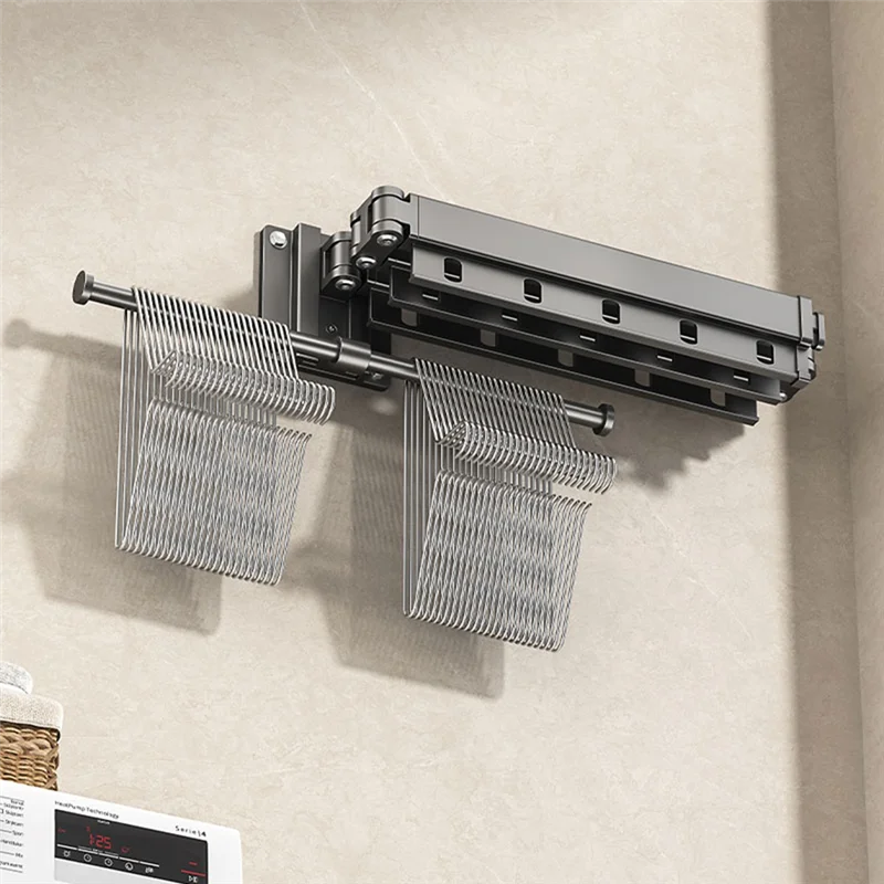 A36T-Wall-Mounted Clothes Drying Rack - Foldable Telescopic Household Clothes Drying Rod Design For Efficient Drying Peaceful Pleasures Health and Wellness