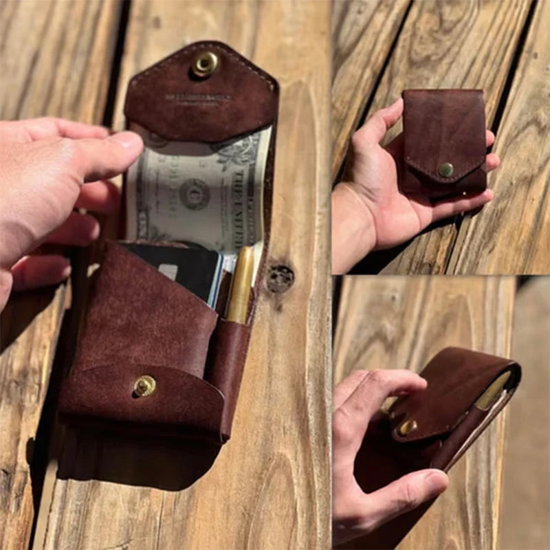Slim Leather Card Holder Wallet with Pen Slot | Minimalist