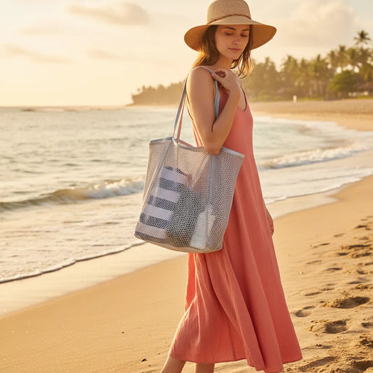 Large Capacity Foldable Nylon Mesh Shoulder Bag for Beach Travel Shopping Peaceful Pleasures Health and Wellness