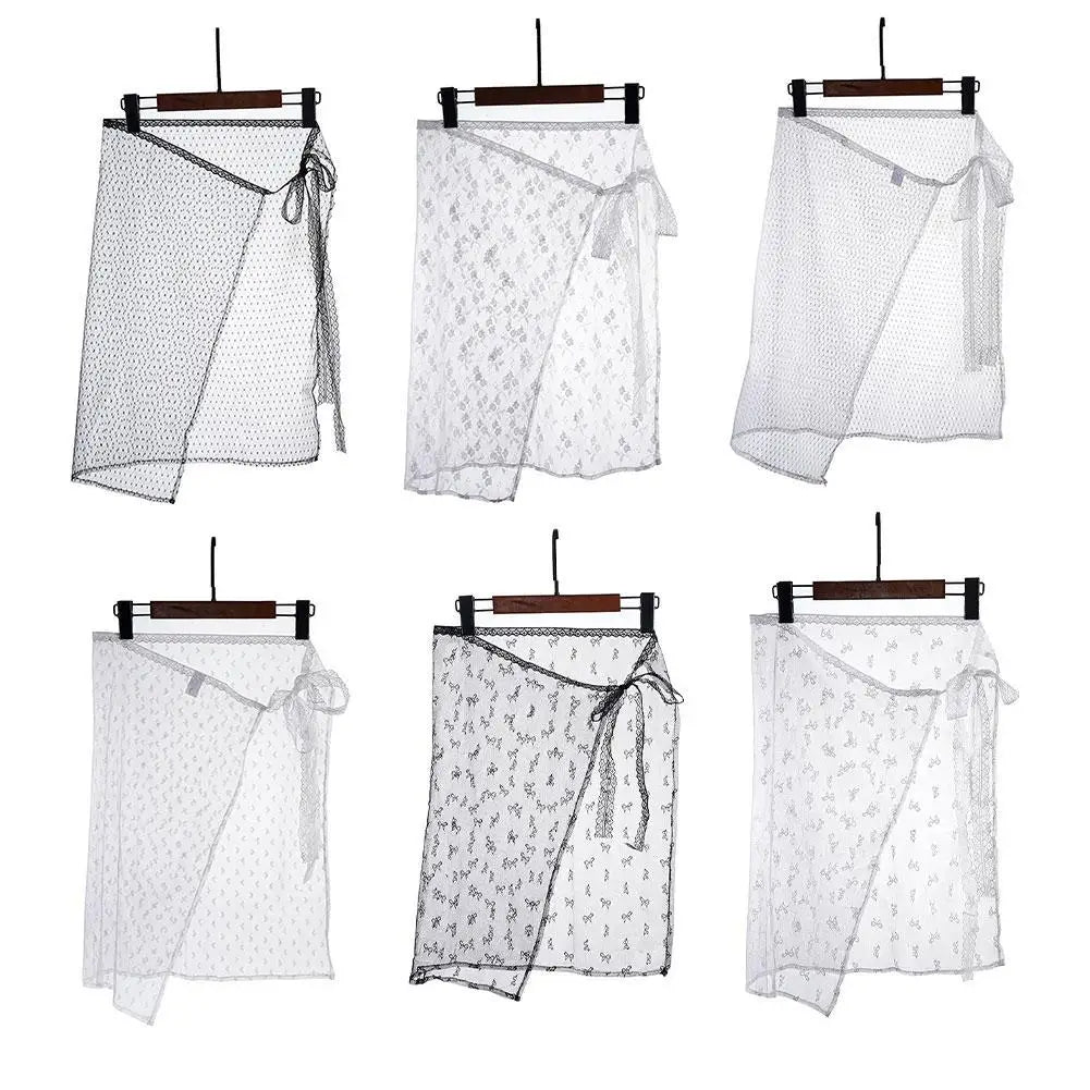 Blogger Lace Layered Gauze Skirt With Tie Up Spicy Girl Stacked Skirt INS Streetwear Apron Wrap Skirt Lace Up Matching Pants Peaceful Pleasures Health and Wellness