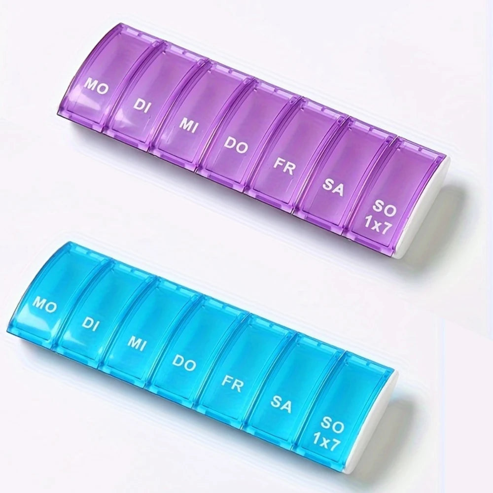 7Day Pill Organizers with Labeled Compartments Monday to Sunday Color-Coded for Travel And Daily Use Featuring a Vibrant Familie Peaceful Pleasures Health and Wellness 2pcs C