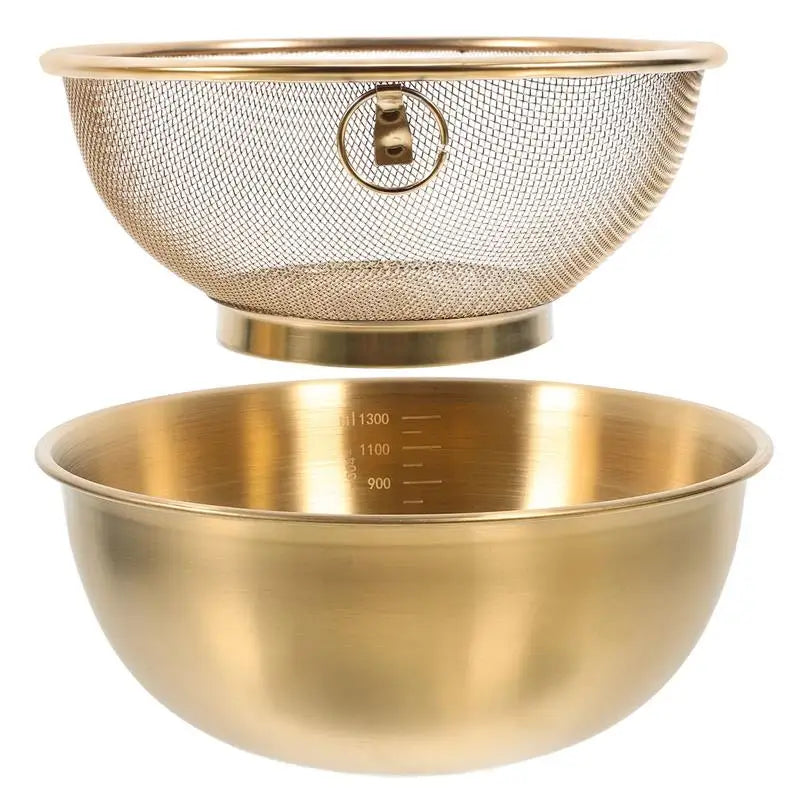 1300ml Stainless Steel Colander Bowl Set Kitchen Strainer Washer Drainer Basket Vegetable Fruit Rice Draining Tool Fine Peaceful Pleasures Health and Wellness