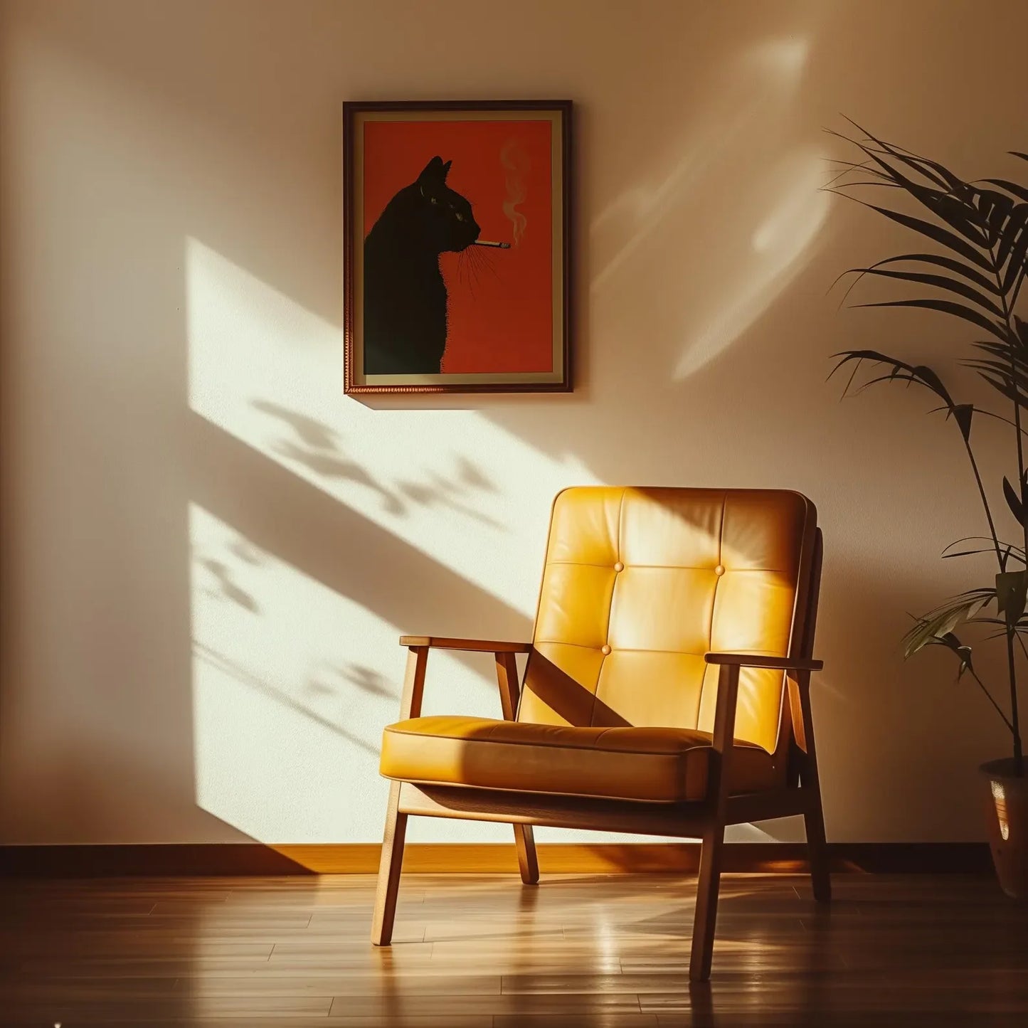 Black Cat Smoking Vintage Canvas Wall Art | Retro Funny Poster