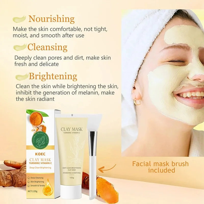 Turmeric VC/Niacamide/Clay Cleansing Mud Mask with Brush, Brightening and Blackhead-Removing Applicable Mask, nourishing the ski Peaceful Pleasures Health and Wellness