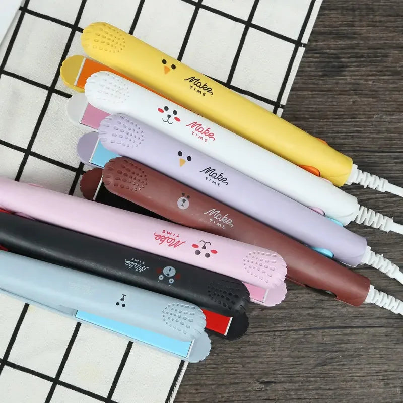Hair Straightener Flat Iron 2 in 1 Mini Bangs Hair Straightener Beauty Flat Iron Heating Curler Ceramic Tourmaline Plate Peaceful Pleasures Health and Wellness