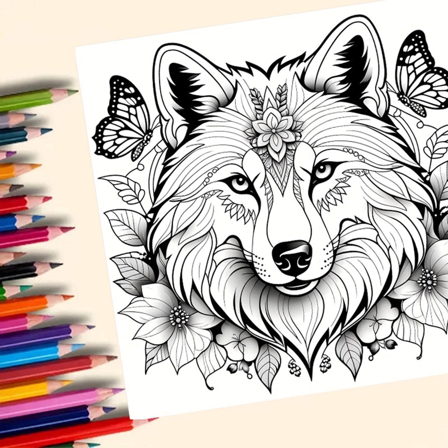 Bview Art Adult Wolf Coloring Book Therapy Stress Relief 20 Detailed