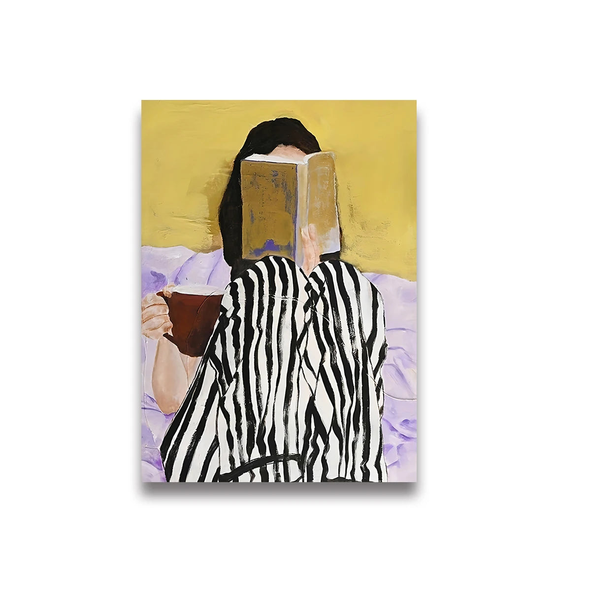 Abstract Woman Coffee Canvas Print | Green Stripe Modern Wall Art Canvas Wall Art Peaceful Pleasures Health and Wellness TL1706 30x40cm Unframed