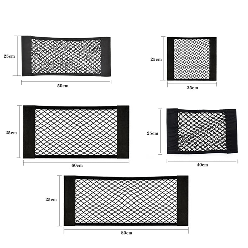 Self-Adhesive Magic Tape Car Trunk Mesh Storage Organizer Elastic Cargo Net Pocket Universal Trunk Seat Back Storage Accessories Peaceful Pleasures Health and Wellness