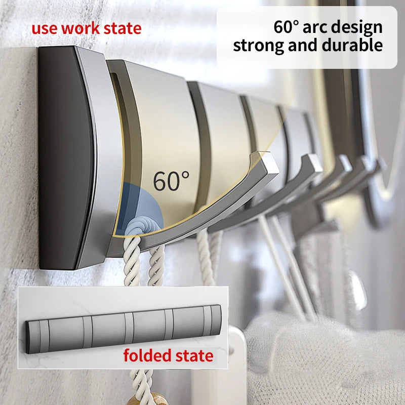 YUNJIEYA 6-Hook Folding Wall Hook Rack – Bathroom & Kitchen