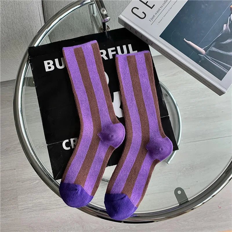 Striped Funny Crew Socks | Korean Japanese Unisex Fashion