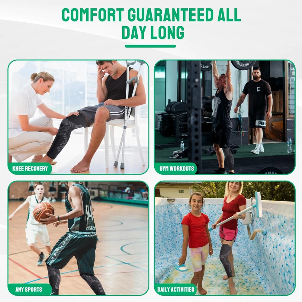 1/2PCS Compression Sports Full Leg Sleeve Length Thigh Calf Long Knee Sleeve Support For Basketball, Arthritis Men and Women Peaceful Pleasures Health and Wellness