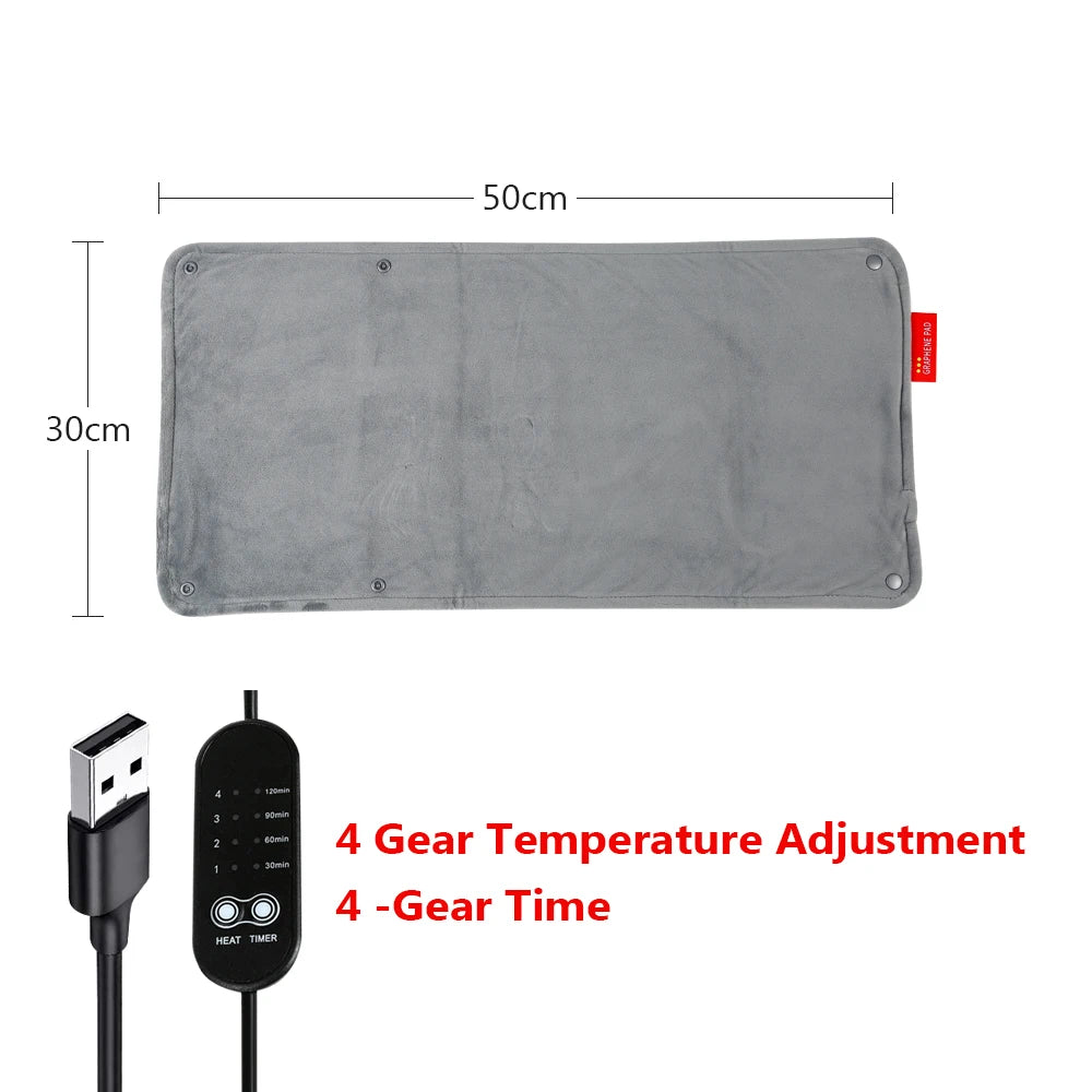 Graphene Electric Blanket Electric Heating Insulation Blanket Office Car Heated Chair Cushion 4-HotSpeed Timing USB Power Supply Peaceful Pleasures Health and Wellness Gray M