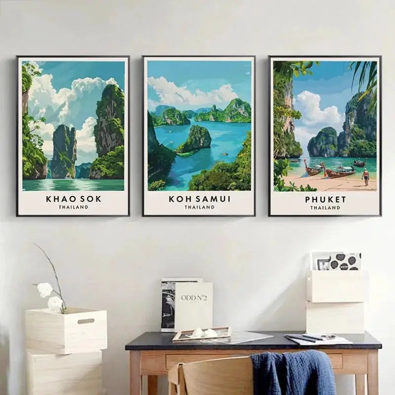 Thailand Travel Art Canvas Poster Phuket Chiang Mai Koh Phangan Bangkok City Landscape Asia Scenery Wall Art Painting Home Decor Peaceful Pleasures Health and Wellness