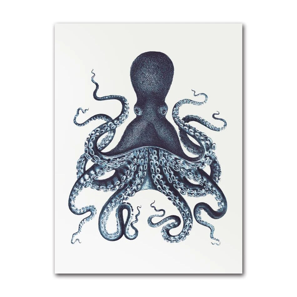 Poster Prints Nautical Coastal Wall Art Picture Antarctica Map Canvas Painting Home Wall Decor Kraken Octopus Tentacles Vintage Peaceful Pleasures Health and Wellness 2204-07 50x70cm Unframed