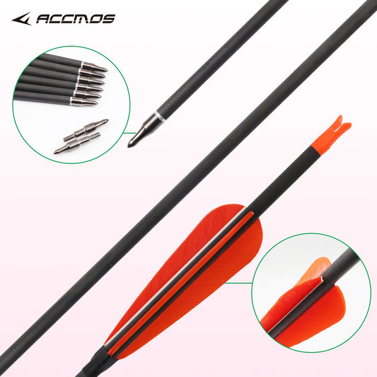 6 ID6 Pure Carbon Arrow 4 Real Feather Spine300 350 400 500 600 700 Peaceful Pleasures Health and Wellness 6pcs-sp400-red