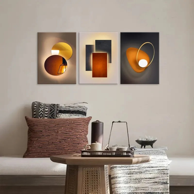 3pcs Modern Minimalist Geometric Canvas Painting Orange Wall Art Metal Circle Prints Luxury Wall Art Posters For Home Decor Peaceful Pleasures Health and Wellness