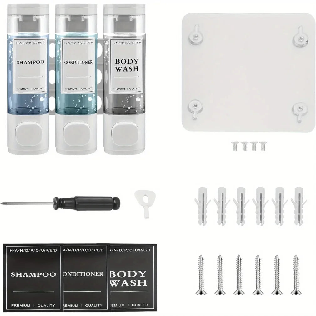 3-in-1 Wall-Mounted Soap & Shampoo Dispenser | No Drilling
