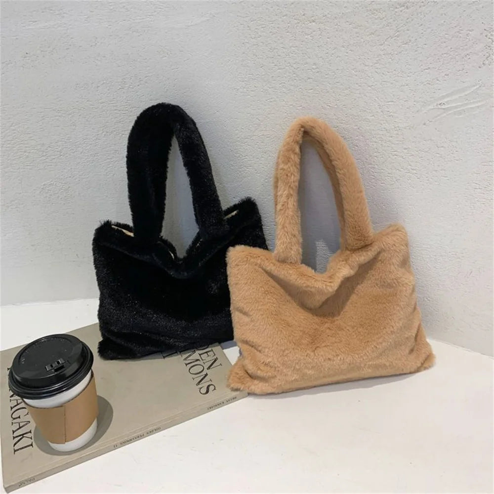 Soft Faux Fur Shoulder Bag Versatile Cute Tote Bag with Purses Female Handbags Women Fluffy Stylish Crossbody Small Square Bag Peaceful Pleasures Health and Wellness