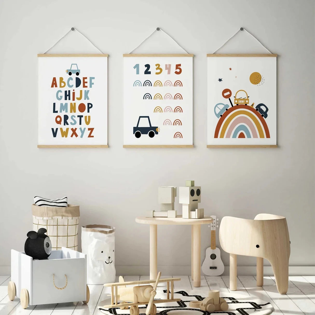 3-Piece Kids Canvas Wall Art – Alphabet, Numbers & Rainbow