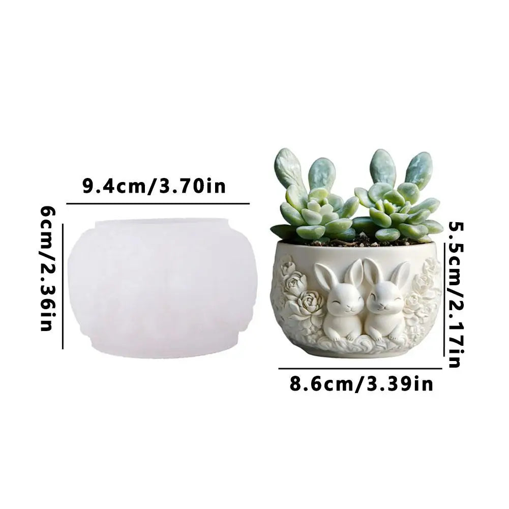 Rabbit Rose Silicone Mold | DIY Cement Resin Candle Holder Planter