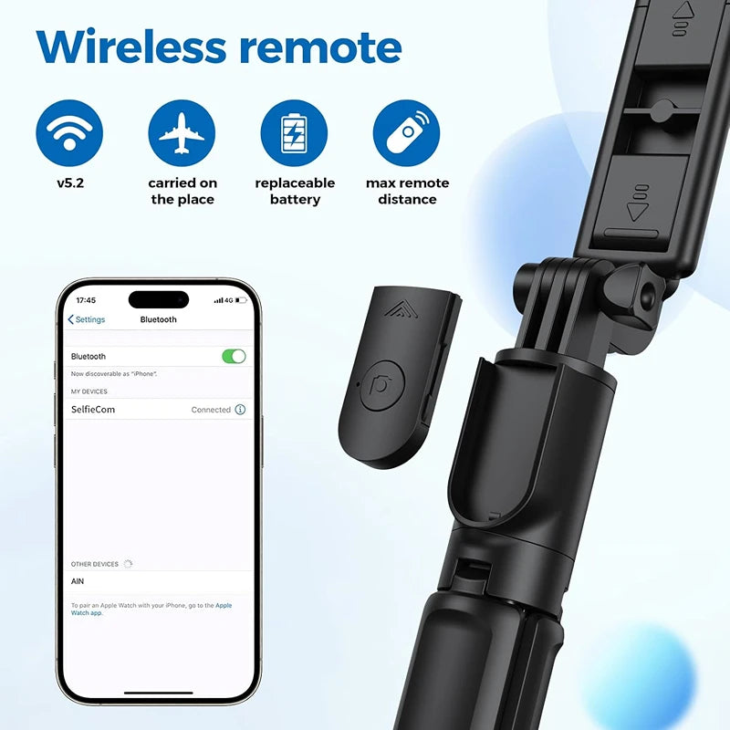 Portable Bluetooth Selfie Stick Tripod Holder with Remote Shutter Fill Light Extendable Wireless Remote Retractable Phone Stand Peaceful Pleasures Health and Wellness