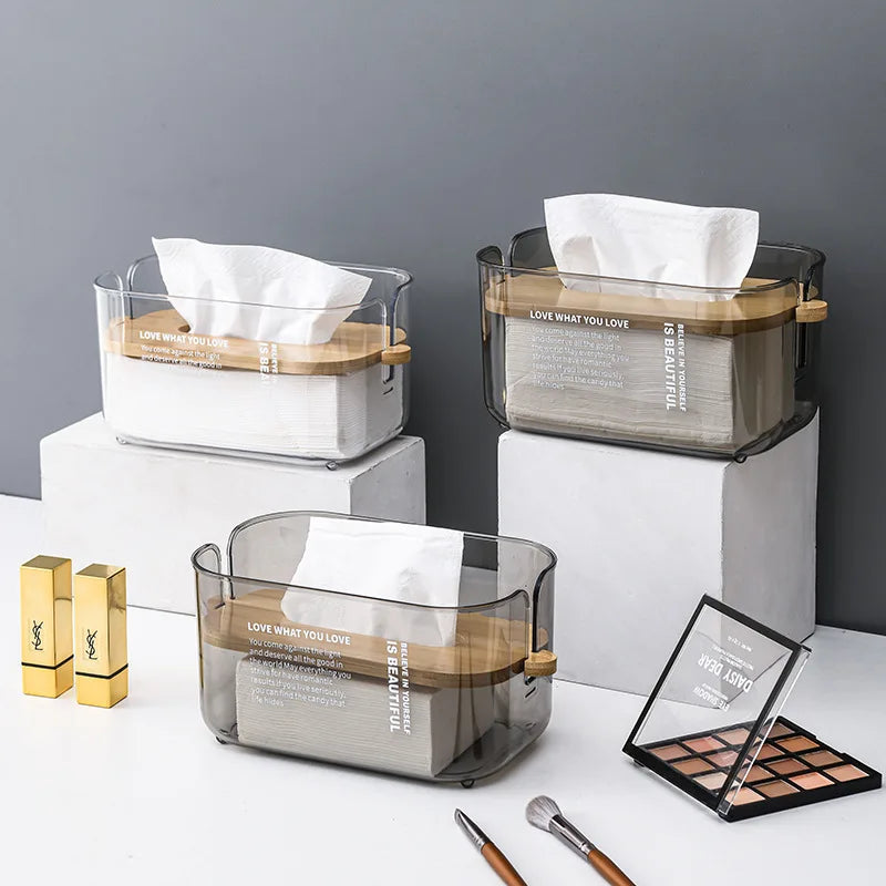 Nordic Minimalist Transparent Tissue Box with Bamboo Lid