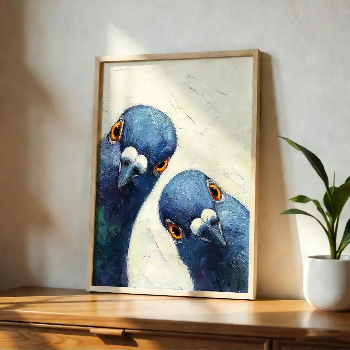 Whimsical Pigeons Art Print, Mid Century Retro Bird Poster, Funny Animal Wall Art, Quirky Home Decor for Kitchen or Living Room Peaceful Pleasures Health and Wellness