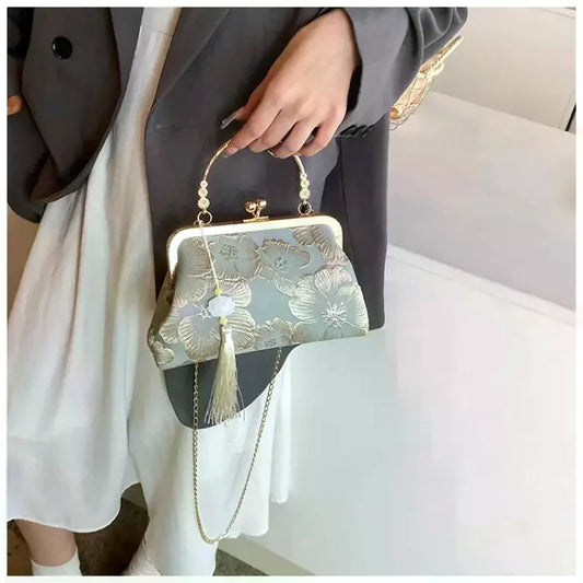 Chinese Embroidered Square Bag | Women's Evening Clutch & Shoulder Embroidered Evening Bag Peaceful Pleasures Health and Wellness