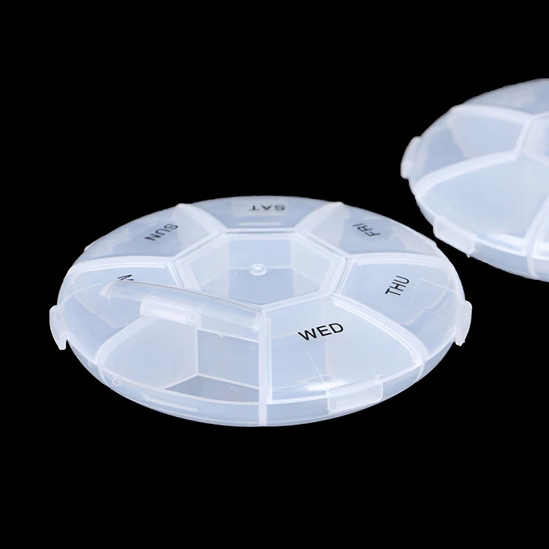 Circular Pill Box 7 Slots Round Daily Weekly Tablet Pill Case Splitter Medicine Peaceful Pleasures Health and Wellness