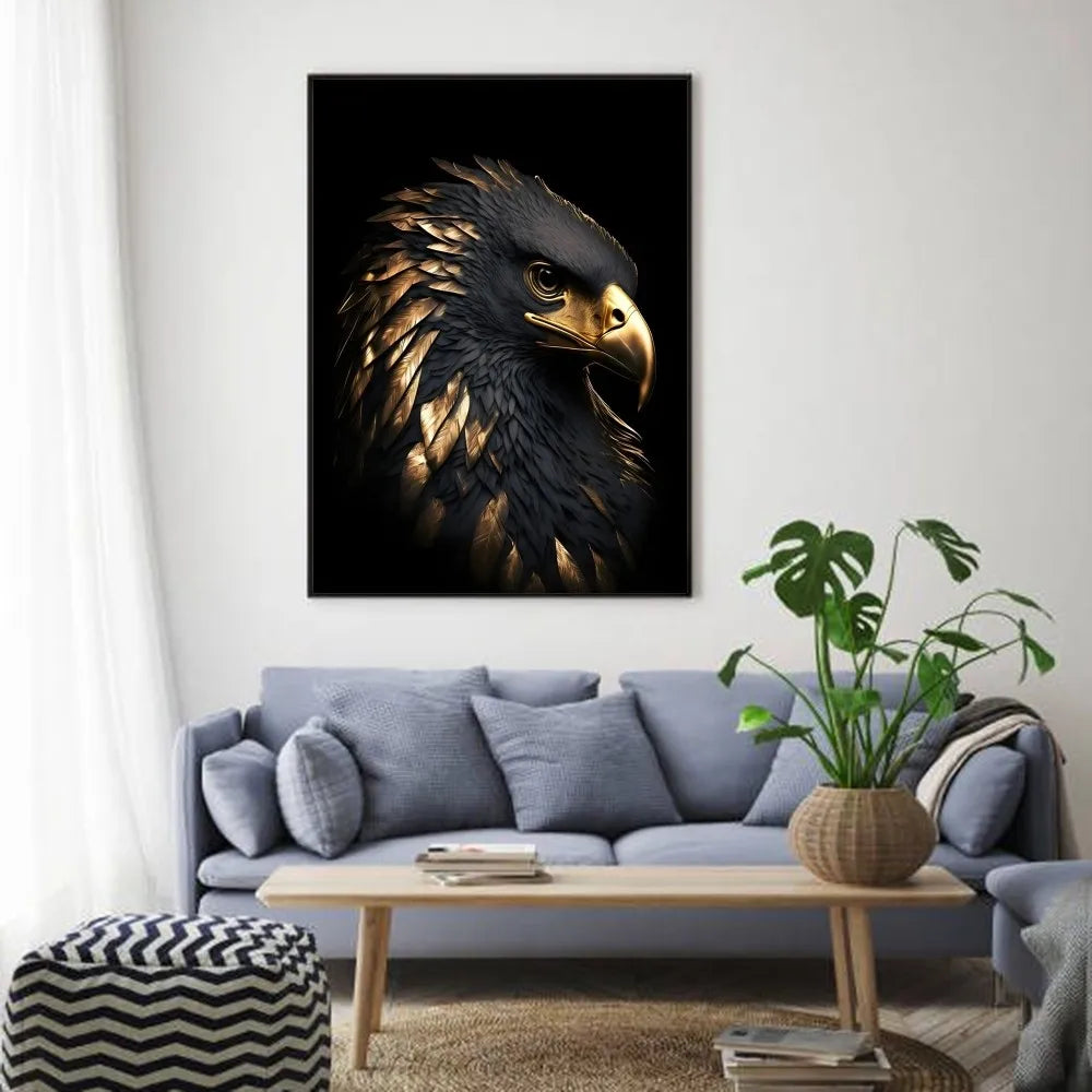 Black Gold Eagle Lion Wall Poster – HD Waterproof PVC Art Decor Wall Art Poster Peaceful Pleasures Health and Wellness