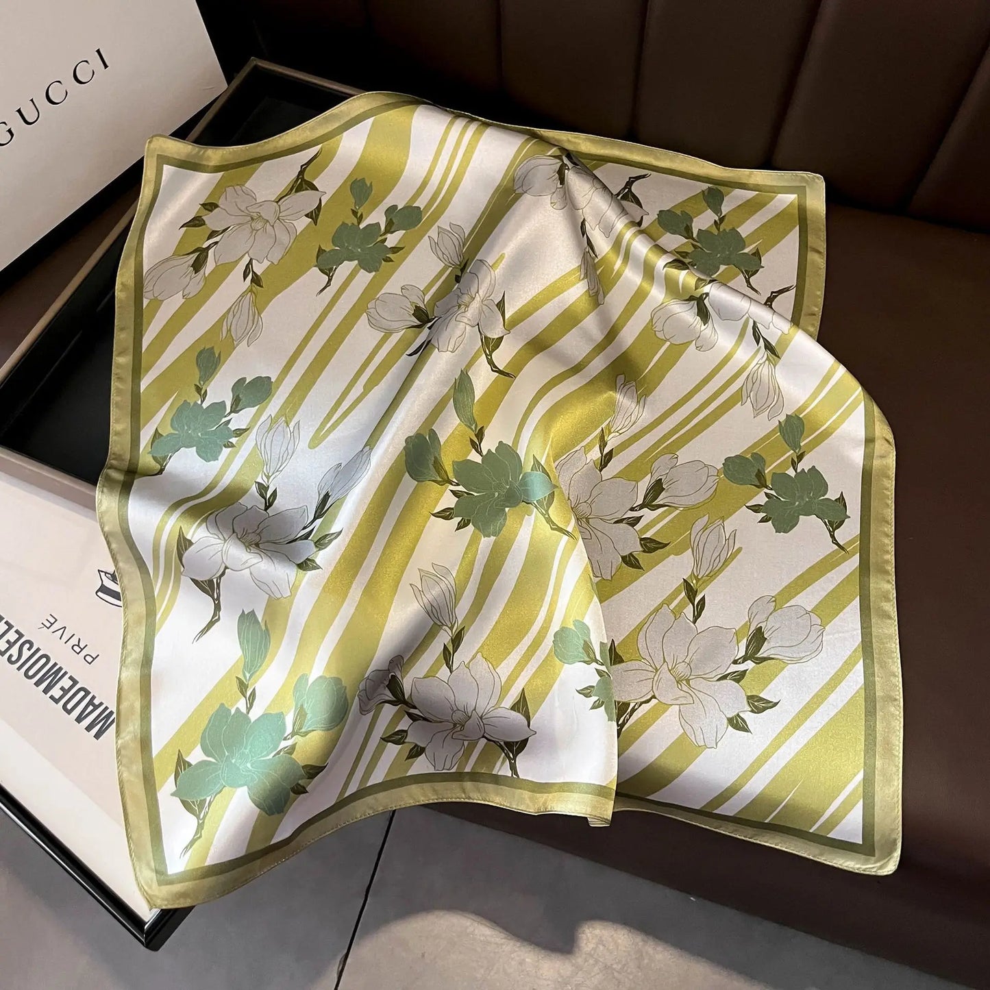 100% Mulberry Silk Lotus Floral Scarf – Women's Versatile Accessory