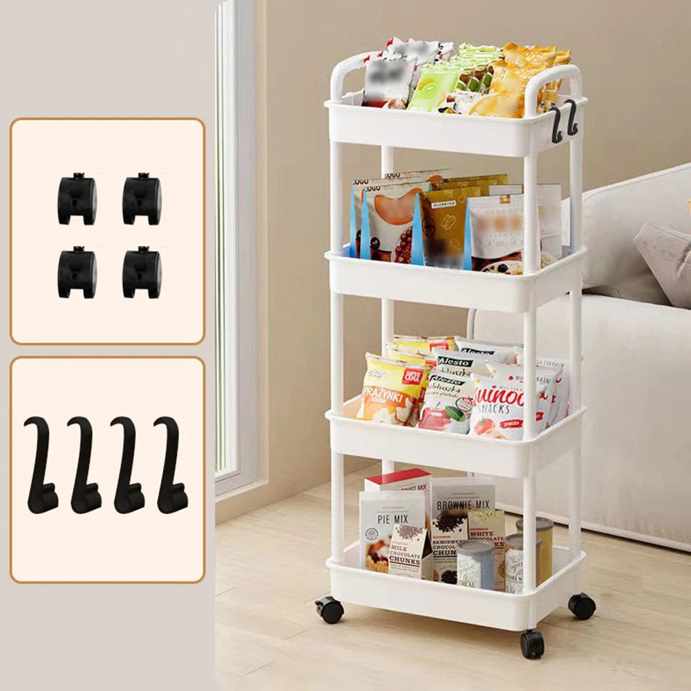 3-4 Layers Of White Simple Plastic Splicing Receiving Rack, Bathroom Light Small Item Storage Trolley, Floor Standing Storage Ra Peaceful Pleasures Health and Wellness
