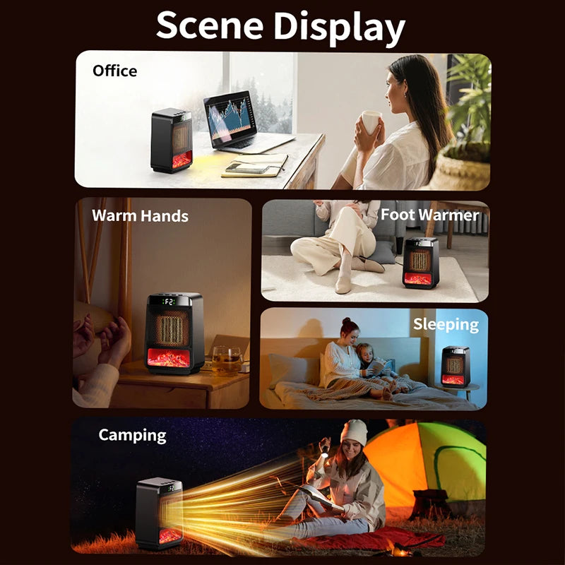 3D Dynamic Flame PTC Electric Fan Heater 4 Gears Desktop Hot Air Blower Heating For Home Living Room Peaceful Pleasures Health and Wellness
