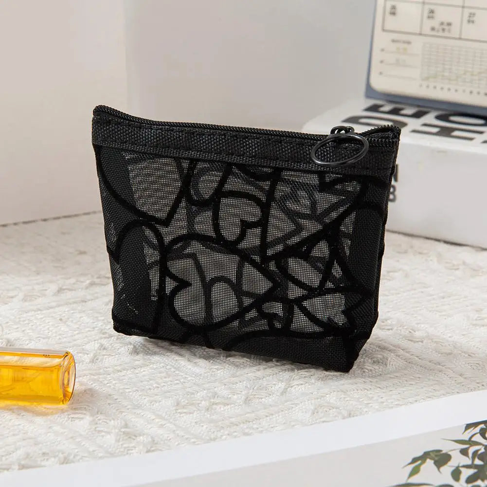 Black Nylon Mesh Cosmetic Bag Transparent Makeup Pouch Travel Toiletry Organizer Multifunction Zipper Storage Bag For Women Peaceful Pleasures Health and Wellness