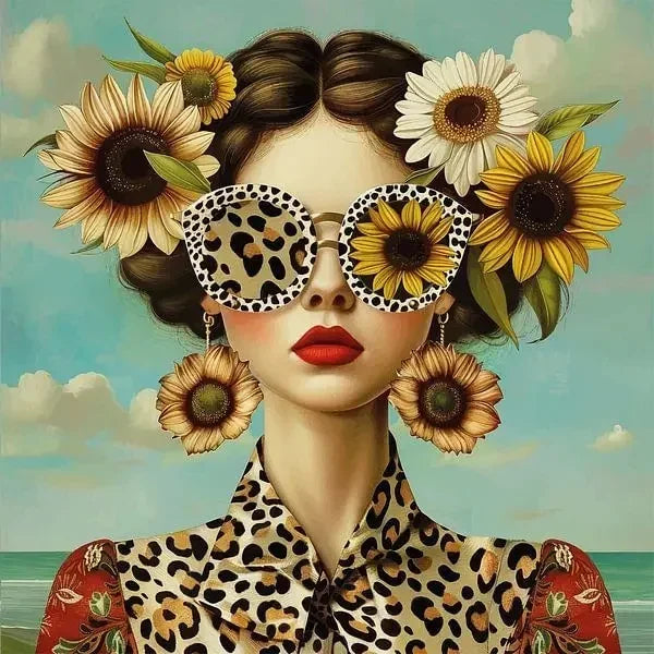 Surrealism Woman & Fish Canvas Wall Art | Fantasy Portrait Print