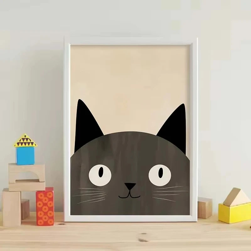 Minimalist Cute Cat Art Poster Modern Cartoon Animal Canvas Painting Printing Home Bedroom Living Room Kids Room Decoration Peaceful Pleasures Health and Wellness