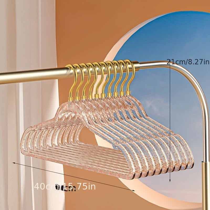 10Pcs Clear Clothes Hangers Acrylic Hanger Clothing Organizer Wardrobe Pants Coat Hanger Drying Rack Transparent Gold Hook Peaceful Pleasures Health and Wellness