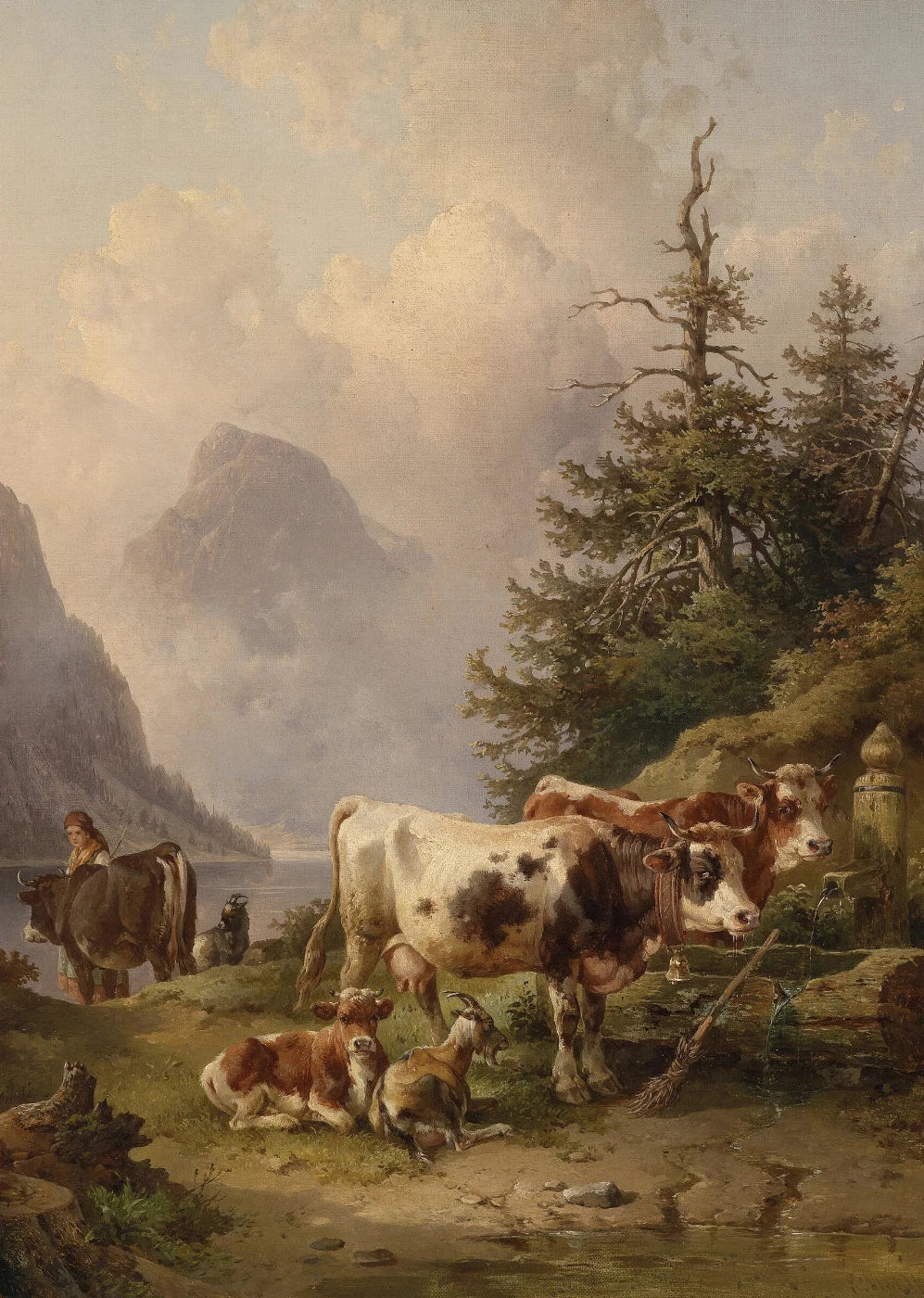 Vintage Rural Antique Animals Poster Cows in The Forest and Pasture Canvas Painting Farmhouse Wall Art Picture Office Home Decor Peaceful Pleasures Health and Wellness 5 30x40cm Unframed
