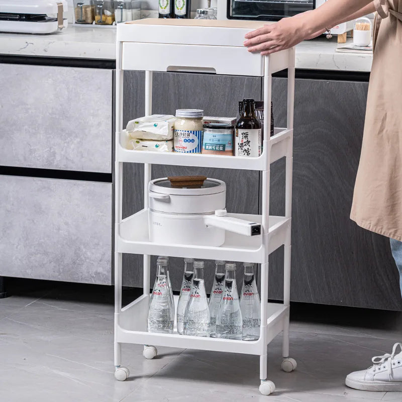 Versatile Kitchen Multi-Layer Storage Rack Wooden Top for Bathroom/Bedroom Gaps Ideal for Snacks Essentials Space-Saving Design Peaceful Pleasures Health and Wellness